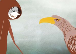Blobina animations A girl looking and smiling at a large sea eagle from Spindrift by Selina Wagner